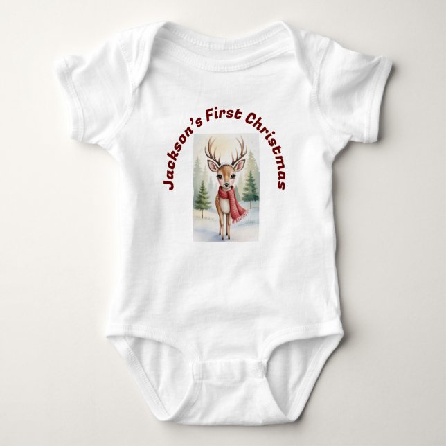 Personalized “Baby’s First Christmas”, Xmas Deer T Shirt (Framsida)