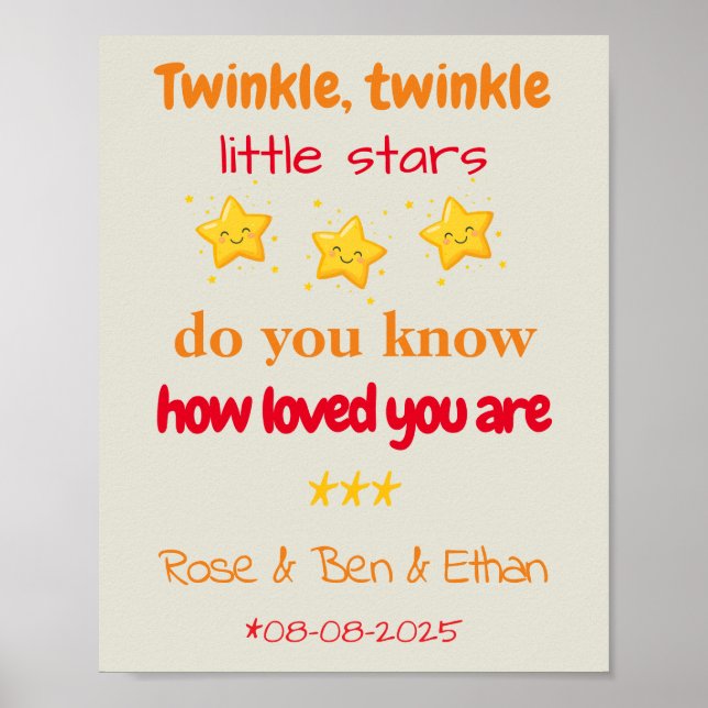 Personalized Baby Triplets Nursery Decor, Stars Poster (Framsidan)