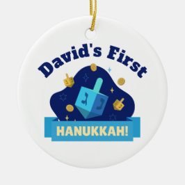 Personalized “Baby's First Hanukkah” with Dreidel Julgransprydnad Keramik