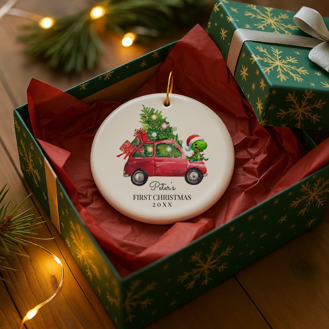 Personalized Baby's Photo and Name Dino Julgransprydnad Keramik (Skapare uppladdad)