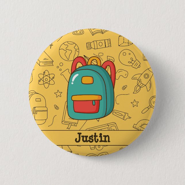 Personalized Back to School Backpack & Doodles Knapp (Framsida)