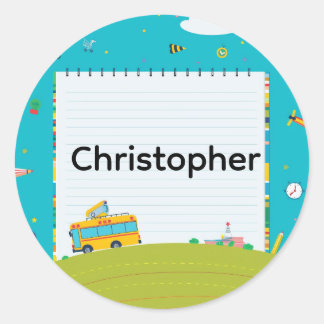 Personalized Back to School Bus Name Stickers Runt Klistermärke