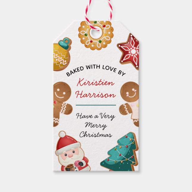 Personalized Baked With Love Gingerbread Christmas Presentetikett (Framsidan)