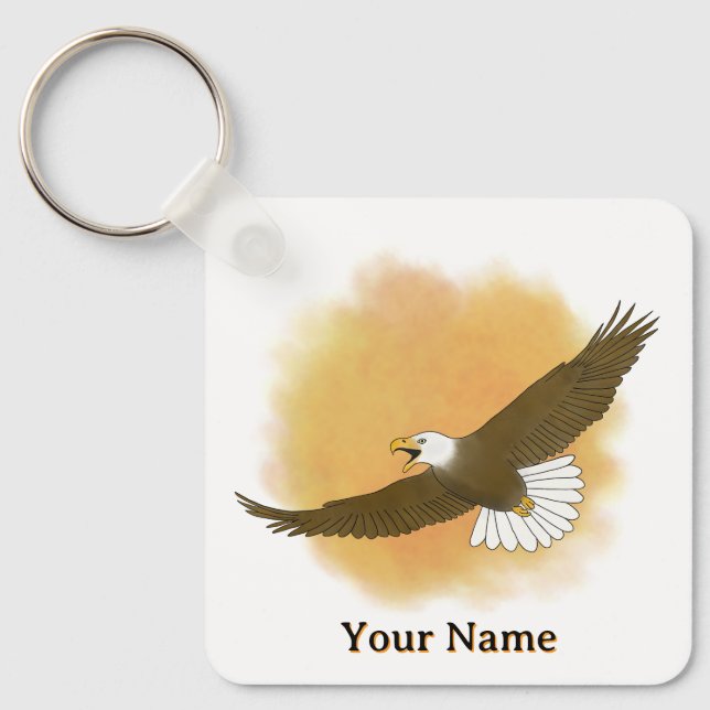 Personalized Bald Eagle Orange Background Nyckelring (Framsida)