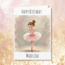 Personalized Ballerina Birthday + Coloring Page Kort