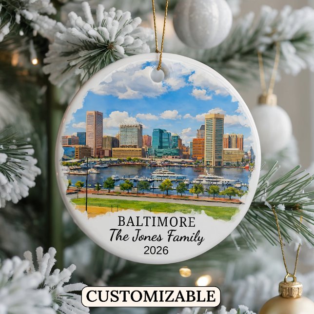Personalized Baltimore Ornament, Custom Maryland Julgransprydnad Keramik (Skapare uppladdad)