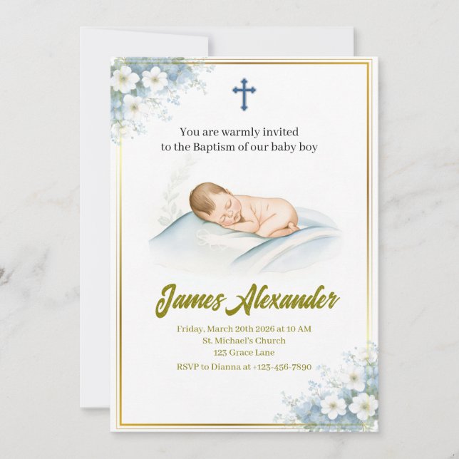 Personalized Baptism Ceremony Baby Boy  Inbjudningar (Framsida)
