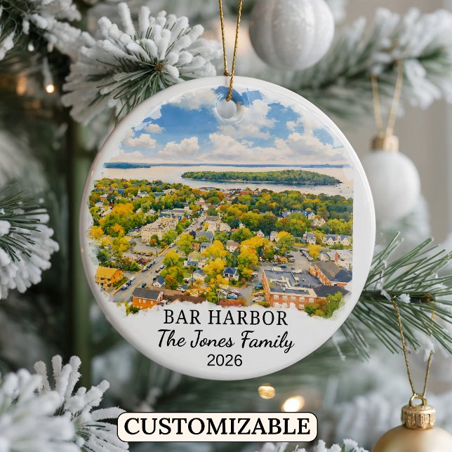 Personalized Bar Harbor Ornament, Custom Maine Julgransprydnad Keramik (Skapare uppladdad)