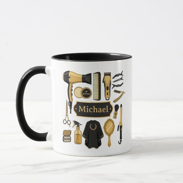 ​Personalized Barber Tools Custom Name Coffee Mug Mugg (Vänster)