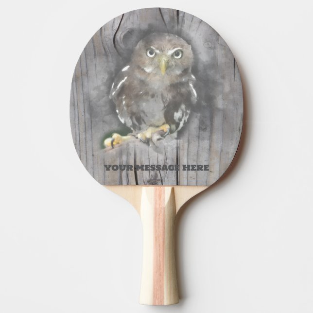 Personalized Barn Wood Owl Rustic Farm Natural  Pingisracket (Framsidan)