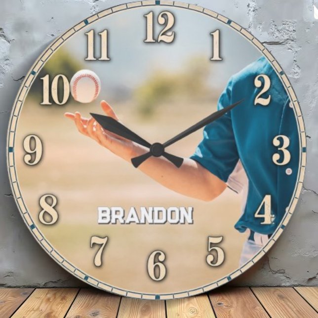 Personalized Baseball Pitcher Custom Name Stor Klocka (Skapare uppladdad)