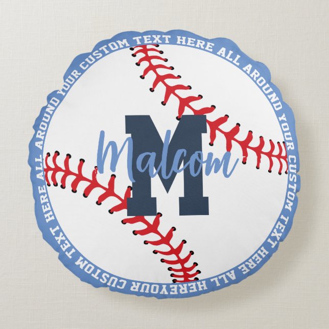 Personalized Baseball Sports Kids Blue Rund Kudde (Framsidan)