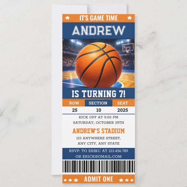 Personalized Basketball Game Ticket Birthday Inbjudningar (Framsida)