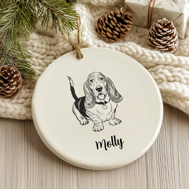 Personalized Basset Hound Dog Christmas Julgransprydnad Keramik (Skapare uppladdad)