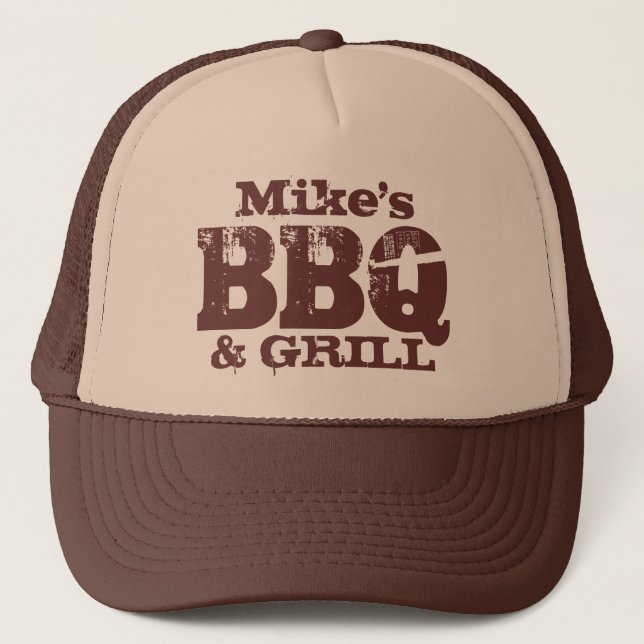 Personalized BBQ hat for guys | Brown beige Keps (Framsida)
