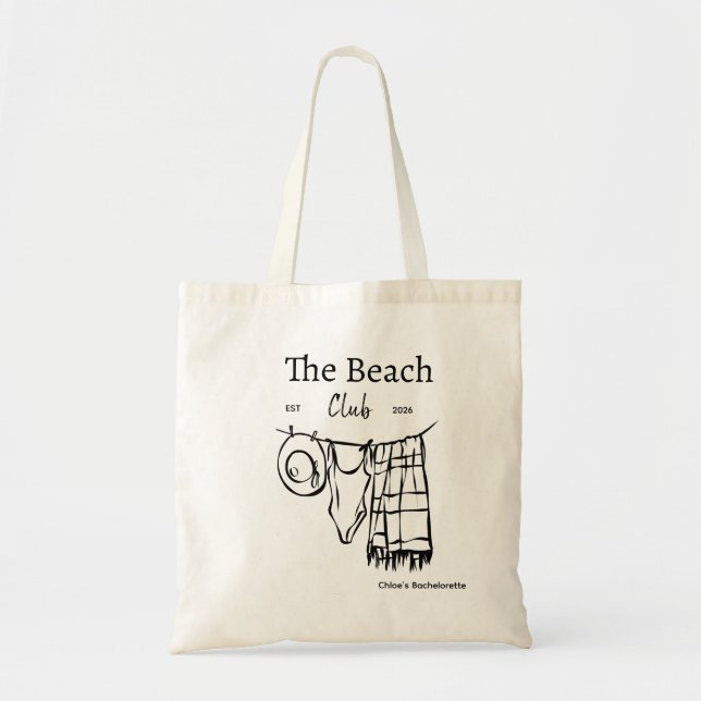 Personalized Beach Club Bachelorette Tote Bag  Tygkasse (Framsidan)
