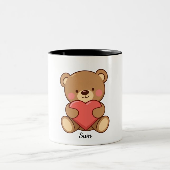 Personalized Bear Valentine Mug for Kids Två-Tonad Mugg (Center)