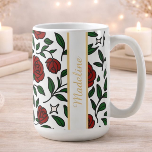 Personalized Beauty and Beast Garden Rose Name Red Kaffemugg (Skapare uppladdad)