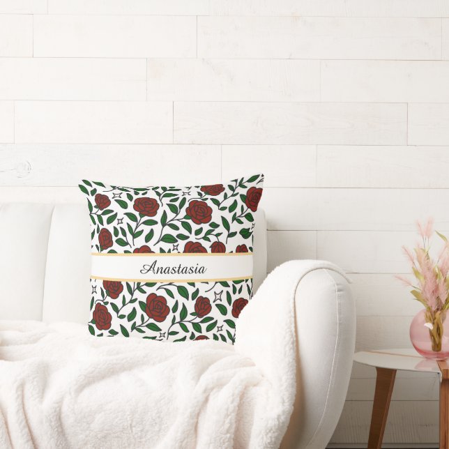 Personalized Beauty and Beast Garden Rose Name Red Kudde (Soffa)