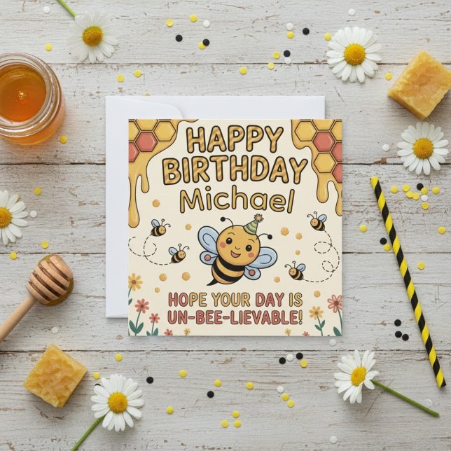 Personalized Bee Birthday Card - Honeycomb Theme Julkort (Skapare uppladdad)