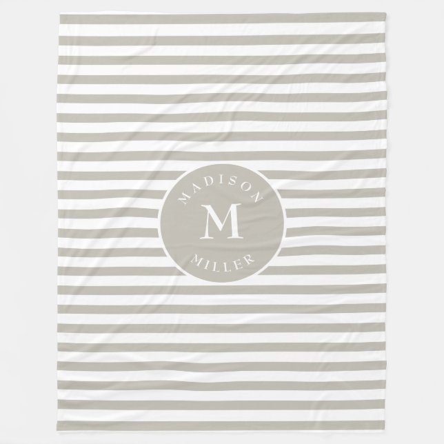 Personalized Beige Striped Baby Blanket – Neutral Fleecefilt (Framsidan)