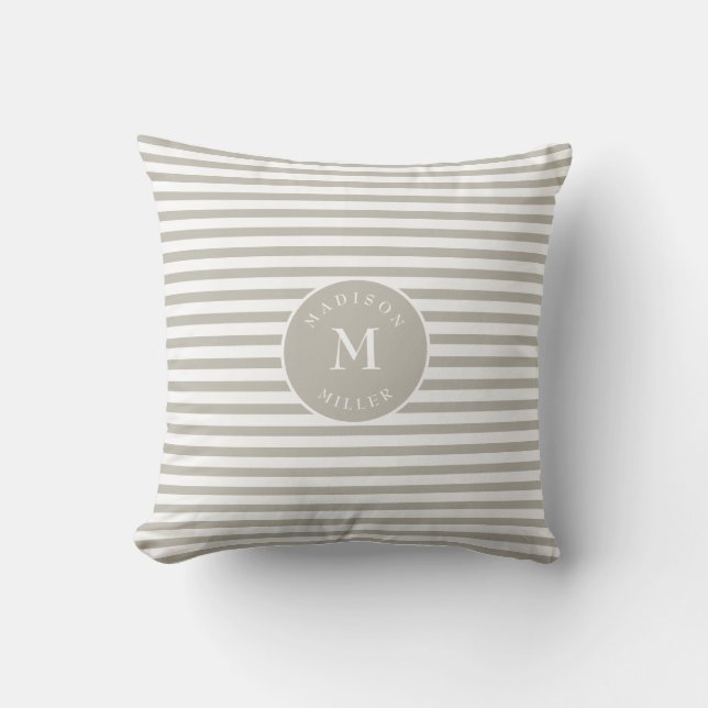 Personalized Beige Striped Neutral Kudde (Framsida)
