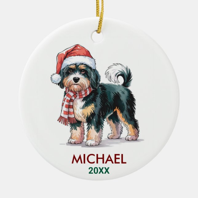 Personalized Bernedoodle Dog Christmas Julgransprydnad Keramik (Framsidan)