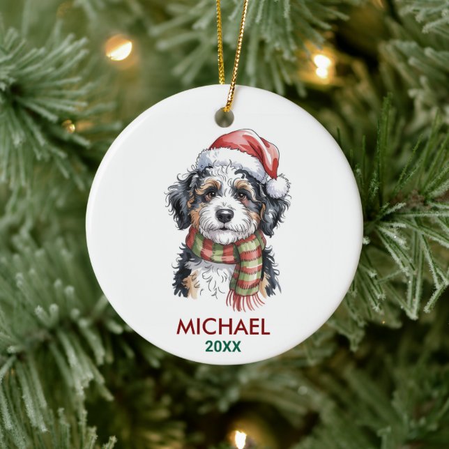 Personalized Bernedoodle Dog Christmas Julgransprydnad Keramik (Träd)