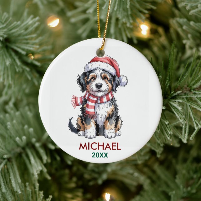 Personalized Bernedoodle Dog Christmas Julgransprydnad Keramik (Träd)
