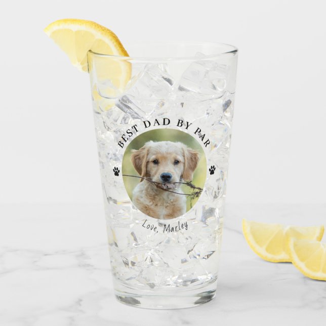 Personalized Best Dad By Par Custom Dog Photo Pint Glaskopp (Framsida Ice)
