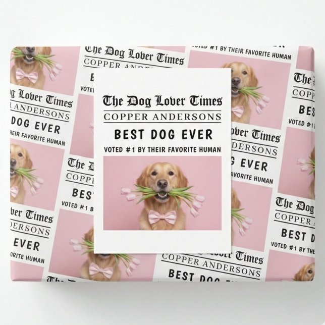 Personalized “Best Dog Ever” Dog Newspaper Vykort (Skapare uppladdad)