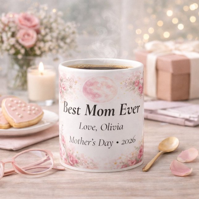 Personalized Best Mom Ever Floral Rose Mug Kaffemugg (Skapare uppladdad)