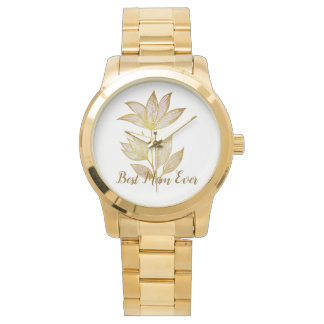 Personalized Best Mom Ever Golden Floral Armbandsur