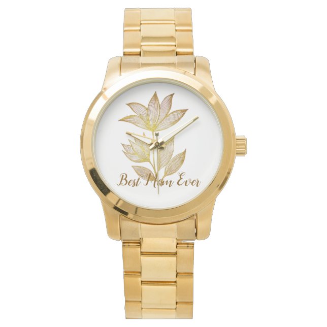 Personalized Best Mom Ever Golden Floral Armbandsur (Framsida)