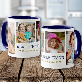 Personalized Best Uncle Ever 4 Photo Blue Gold  Mugg