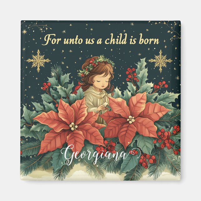 Personalized Biblical Nativity Child & Verse Magnet (Framsidan)