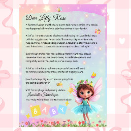 Personalized Big Sister Fairy Letter – New Baby Inbjudningar
