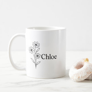 Personalized Birth Flower Ceramic Mug, Custom name Kaffemugg