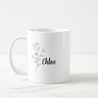 Personalized Birth Flower Ceramic Mug, Custom name Kaffemugg