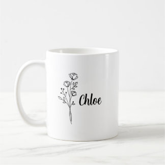 Personalized Birth Flower Ceramic Mug, Custom name Kaffemugg