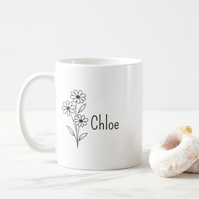 Personalized Birth Flower Ceramic Mug, Custom name Kaffemugg (Med munk)