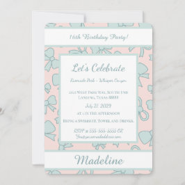 Personalized Birthday Blue Bow Sweet Invitation Inbjudningar