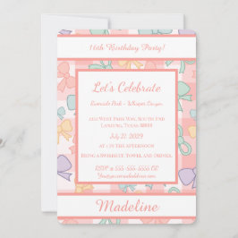 Personalized Birthday Bow Gingham Sweet Invitation Inbjudningar