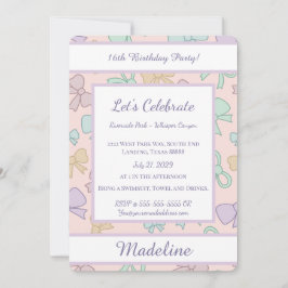 Personalized Birthday Bow Pastel Sweet Invitation Inbjudningar