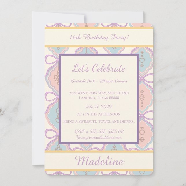 Personalized Birthday Bow Sweet Invitation Blush Inbjudningar (Framsida)