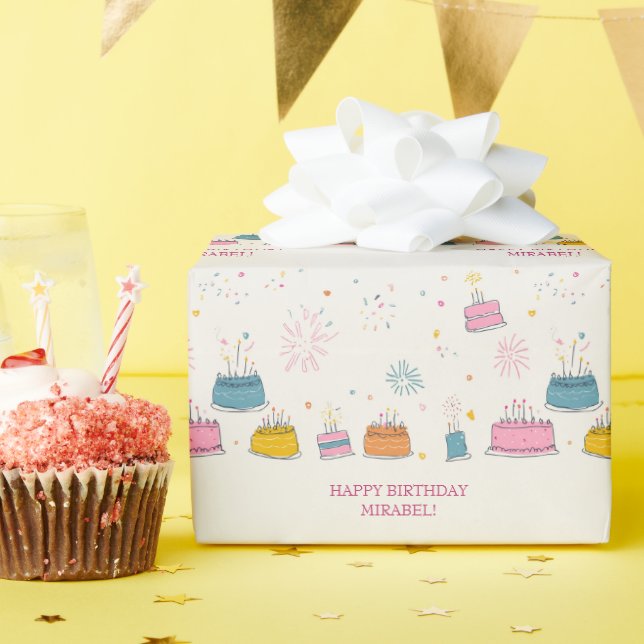 Personalized Birthday Cakes W/Confetti & Fireworks Presentpapper (Födelsedagsfest)