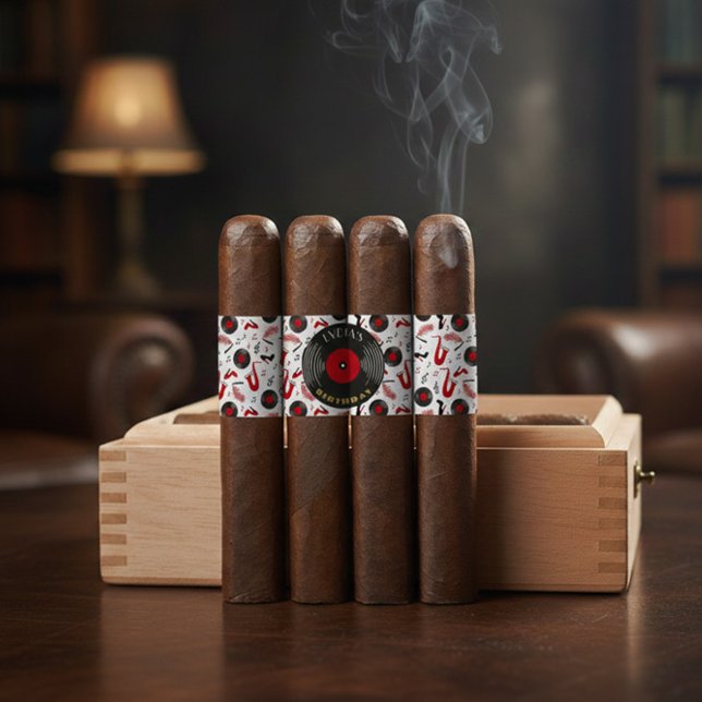 Personalized Birthday Cigar Wraps with Music Vinyl Returadress Etikett (Skapare uppladdad)