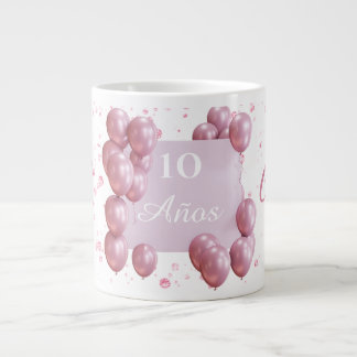 Personalized birthday mug, pink balloons jumbo mugg