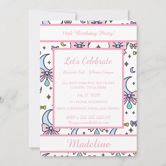 Personalized Birthday Pink Bow Sweet Invitation Inbjudningar (Framsida)