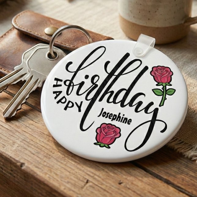 Personalized Birthday Pink Rose  Nyckelring (The Perfect Small Gift)